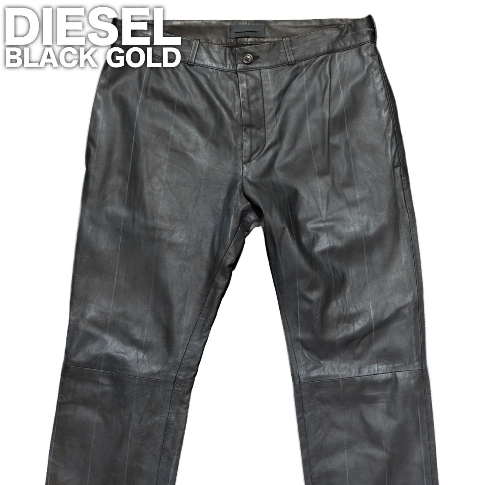 DIESEL BLACK GOLD 牛革 レザーパンツ ストライプ柄 レザースラックス 46サイズ|約84cm ディーゼル ブラックゴールド 革パン