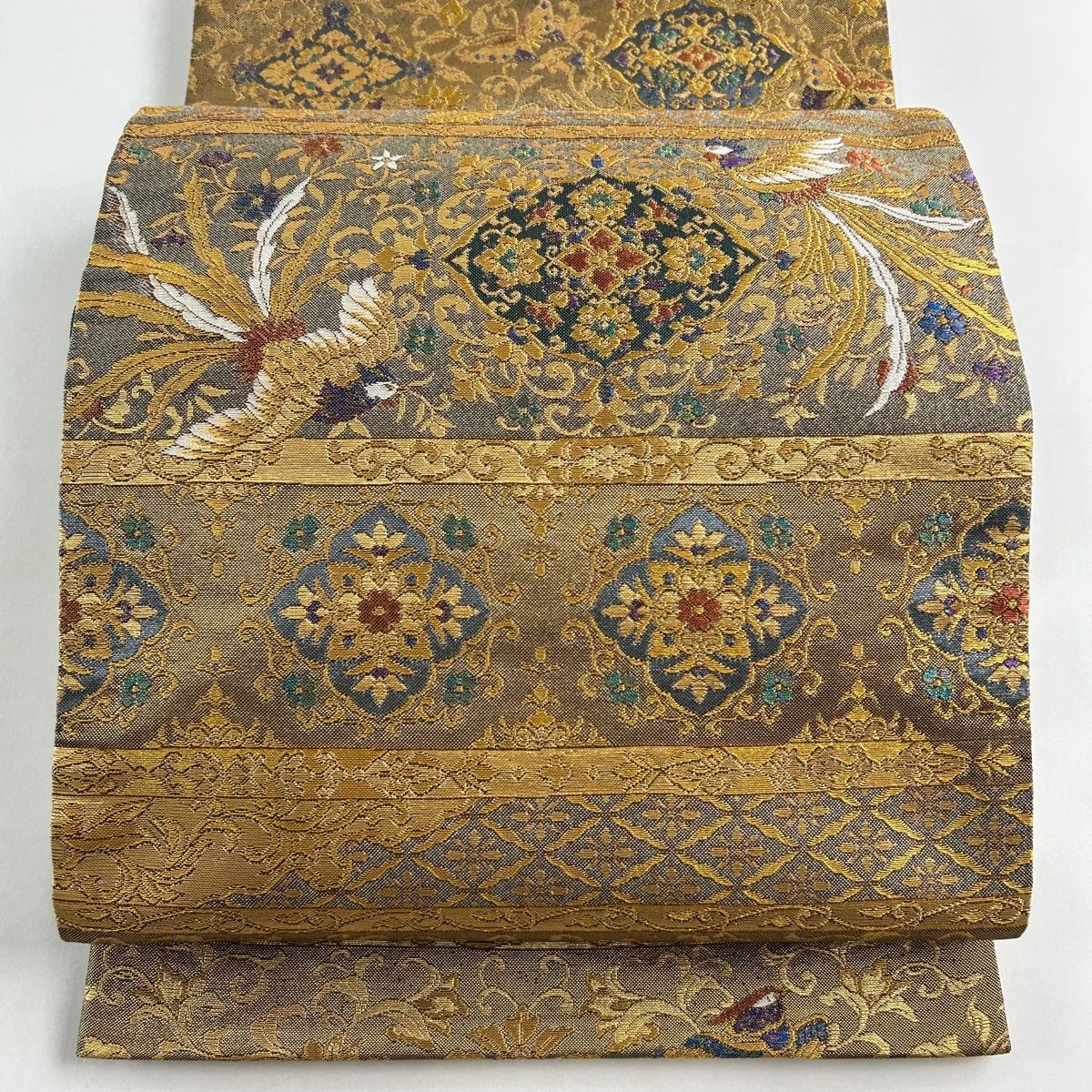 袋帯 美品 秀品 鳳凰 花菱 金糸 箔 金色 六通 正絹 【中古