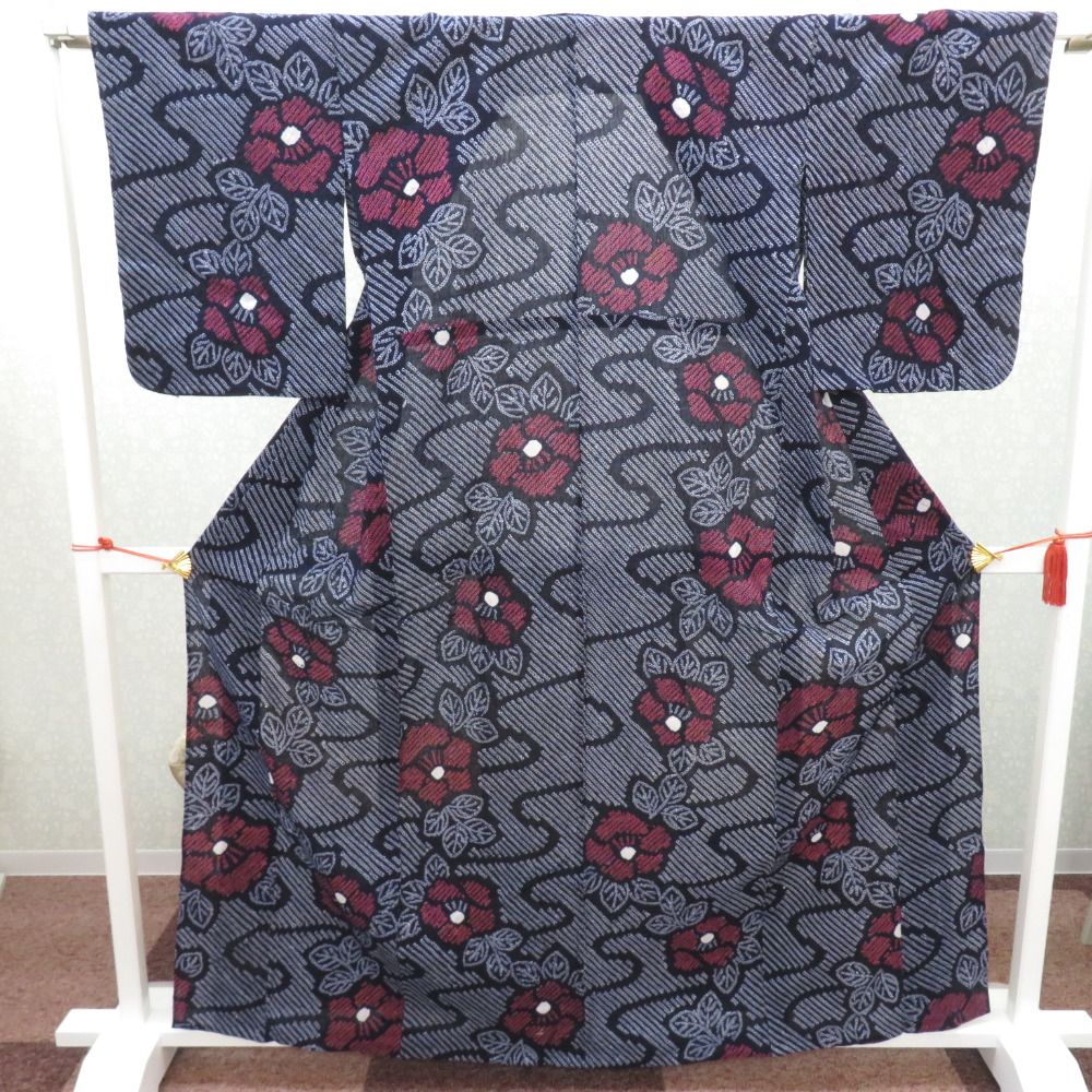 浴衣 絞り 絞り浴衣 藍 白 青 花デザイン しつけ糸付 仕立て上がり