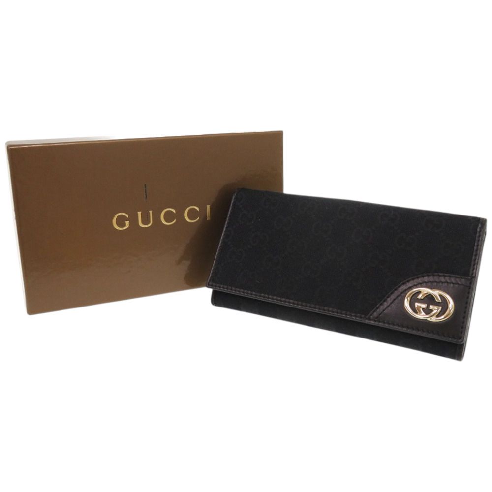 グッチ インターロッキングG 181593 GGキャンバス ブラック 黒 長財布 1216 GUCCI
