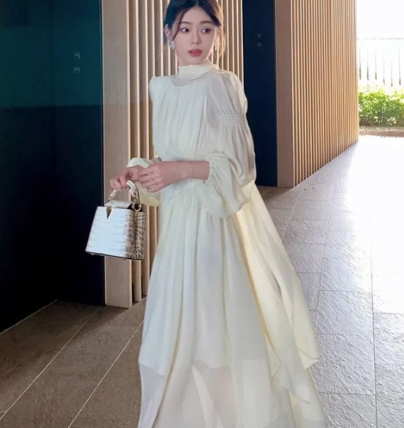 再入荷 女神系 め ドレス ワンピース 長袖 シンプル