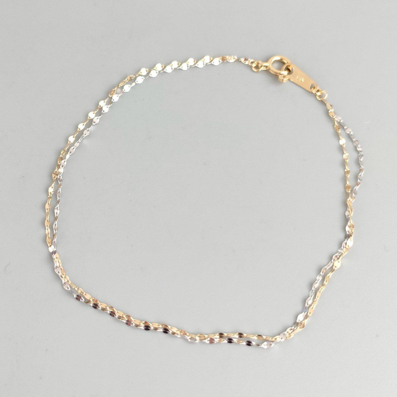 18金 K18 YG×WG2連ペタルチェーン ブレスレット 男女兼用 0.57g 18