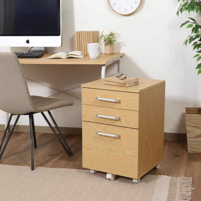 不二貿易 サイドチェスト プレーン メープル SC4060 NP キャスター付 ワゴン オフィス収納