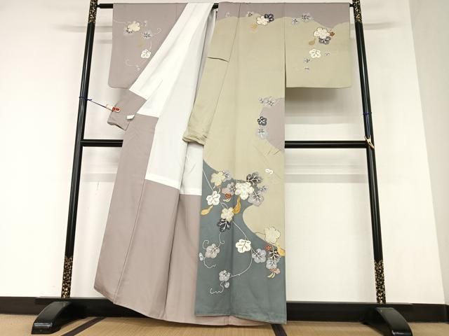 付け下げ　金彩　貝模様　網干　葦　水辺　着物　022k 付け下げ 金彩 貝模様 網干 葦 水辺 着物 022k - メルカリ