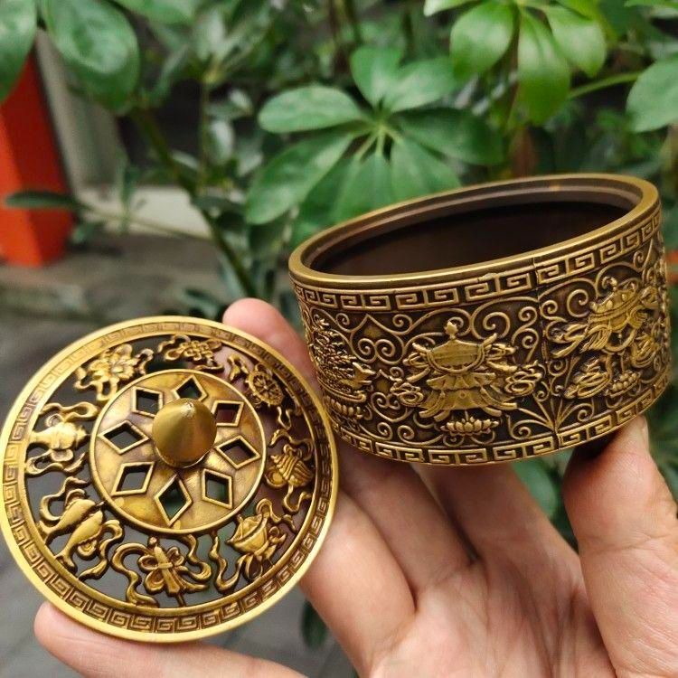 銅 細工 五福八宝三足炉 香道具 室内茶台 沈香 檀薫香炉 装飾品 工芸品 置物 銅 細工 五福八宝三足炉 香道具 室内茶台 沈香 檀薫香炉 装飾品