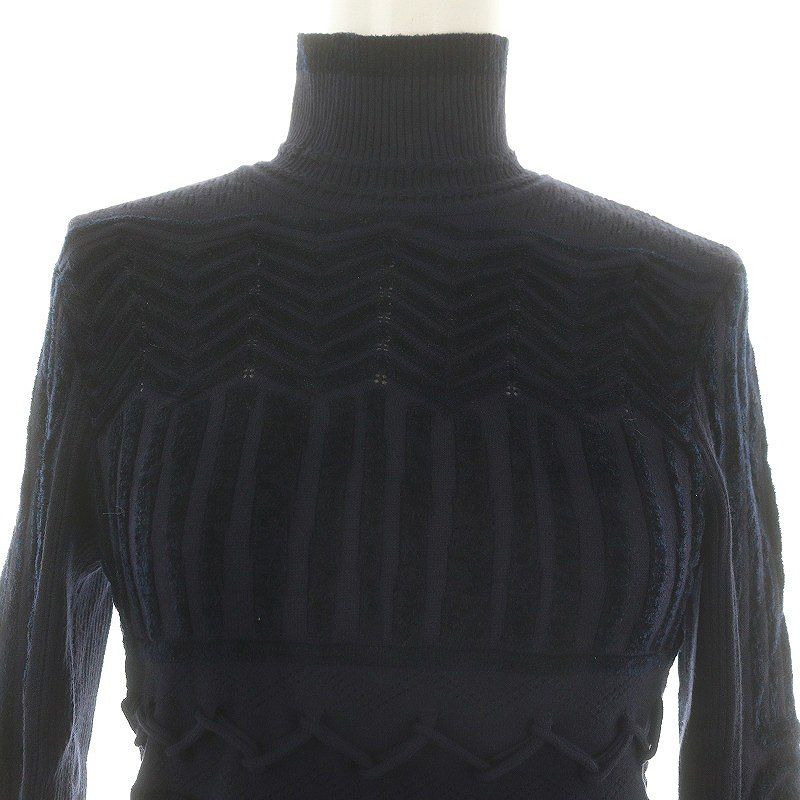 マメクロゴウチ Mame Kurogouchi 22AW ジョウモンパターンハイネックニットトップスJomon Pattern HighNeck  Knitted Top セーター 長袖 プルオーバー 1 S 紺 ネイビー /YQ □OS - メルカリ