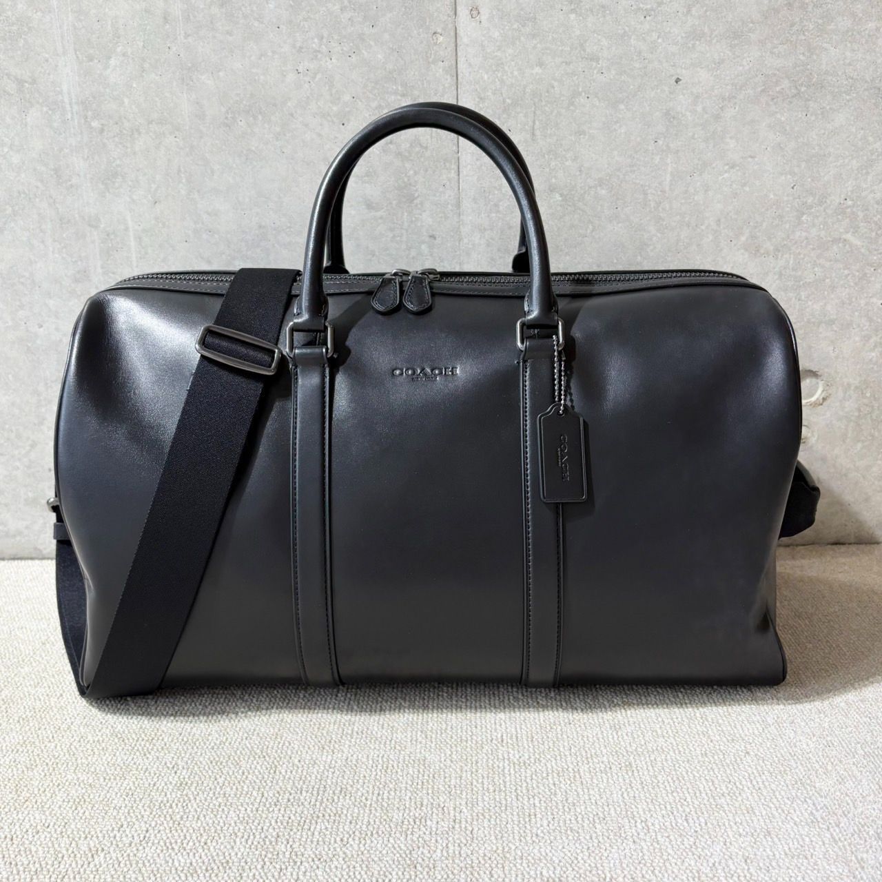 美品 COACH トンプソン レザー ブラック ボストンバッグ 70491 黒 COACH コーチ レザー ボストンバッグ ブラック メンズ