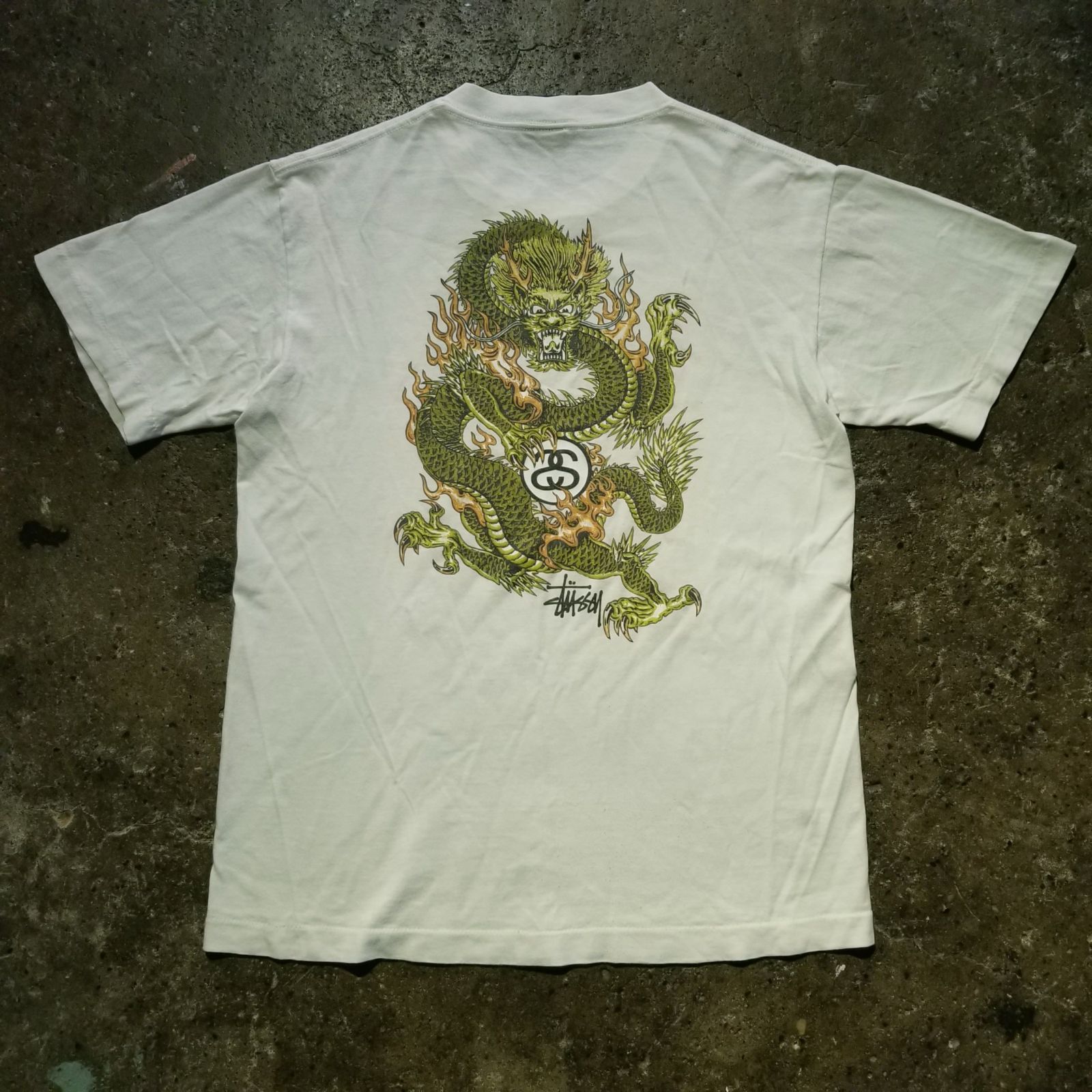 STUSSY 90s ドラゴン 龍 Tシャツ 紺タグ USA製 M ステューシー