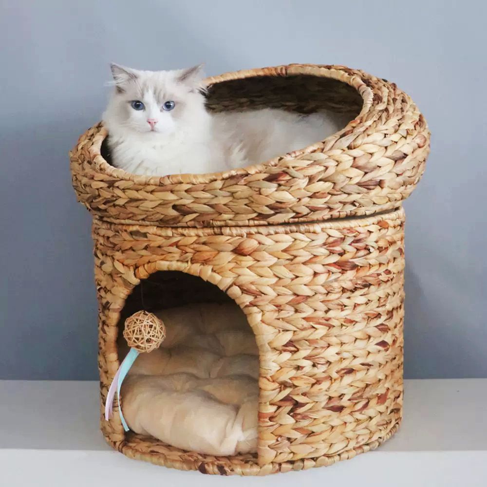 猫ベッド 吊り下げ式 二段 多頭飼育 糸編み 壁掛け 省スペース おしゃれ インテリア装飾 高品質 耐摩耗 型崩れにくい 春 夏 秋 冬 クッション 洗える