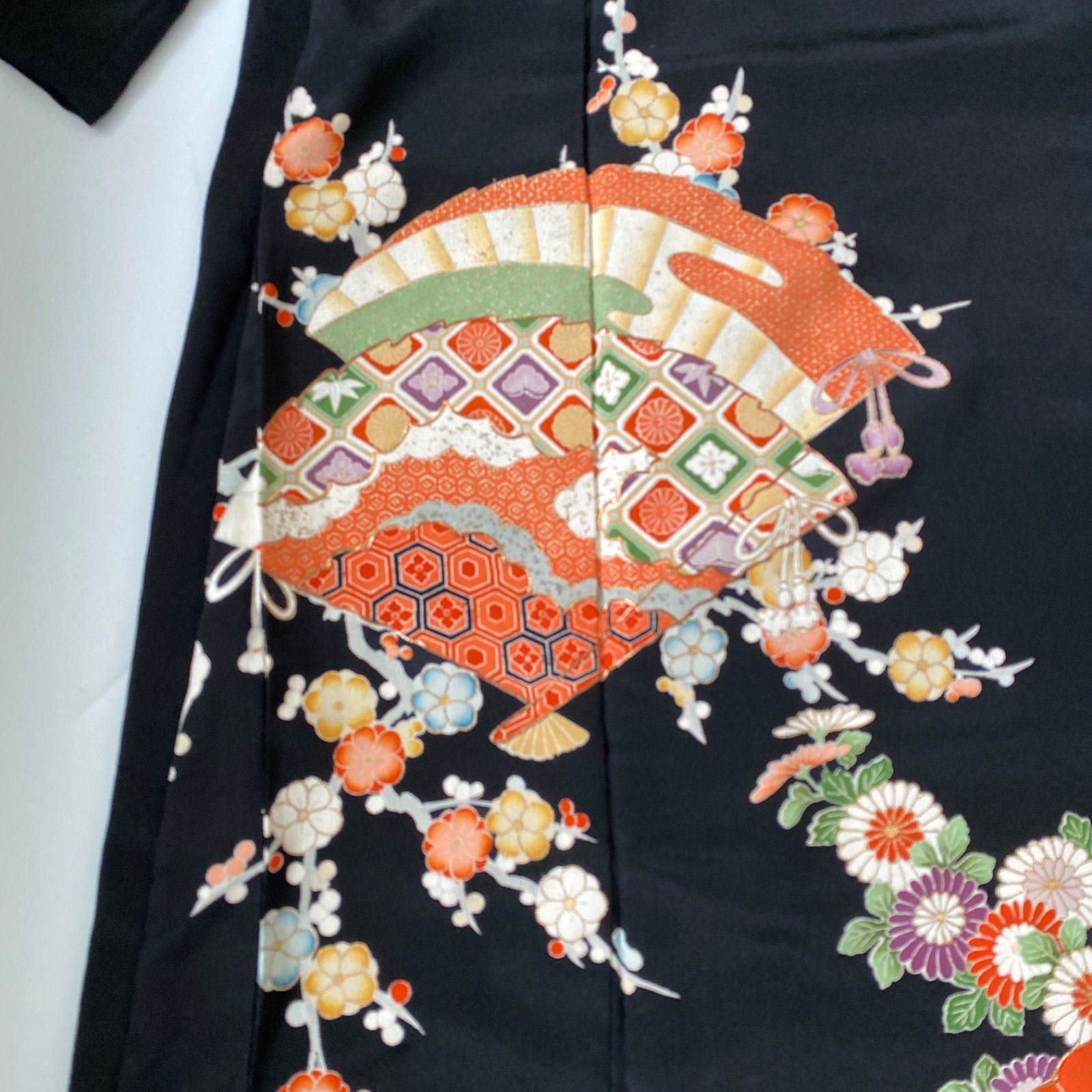 扇と花柄ロングワンピース