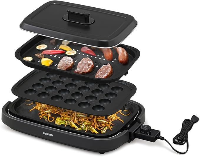 アイリスオーヤマ ホットプレート 3枚 たこ焼きプレート 焼肉プレート 平面プレート ZIHA-A30-HA アッシュ