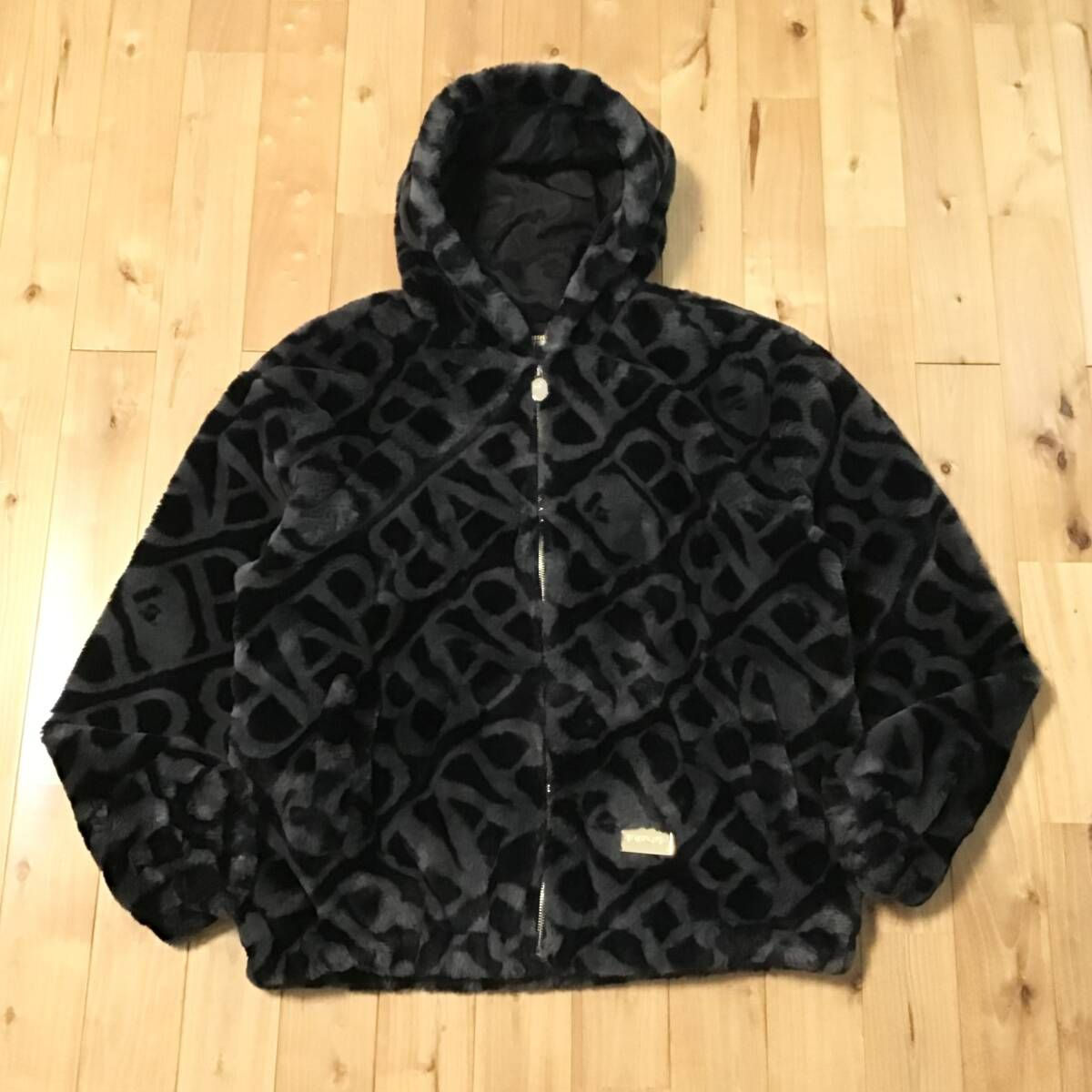 ☆XL☆ BAPE SPORT MONOGRAM FAKE FUR HOODIE JACKET a bathing ape 