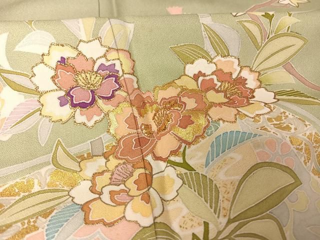 平和屋着物○創業460年・千總 訪問着 刺繍 雲取り草花文 金糸 金彩