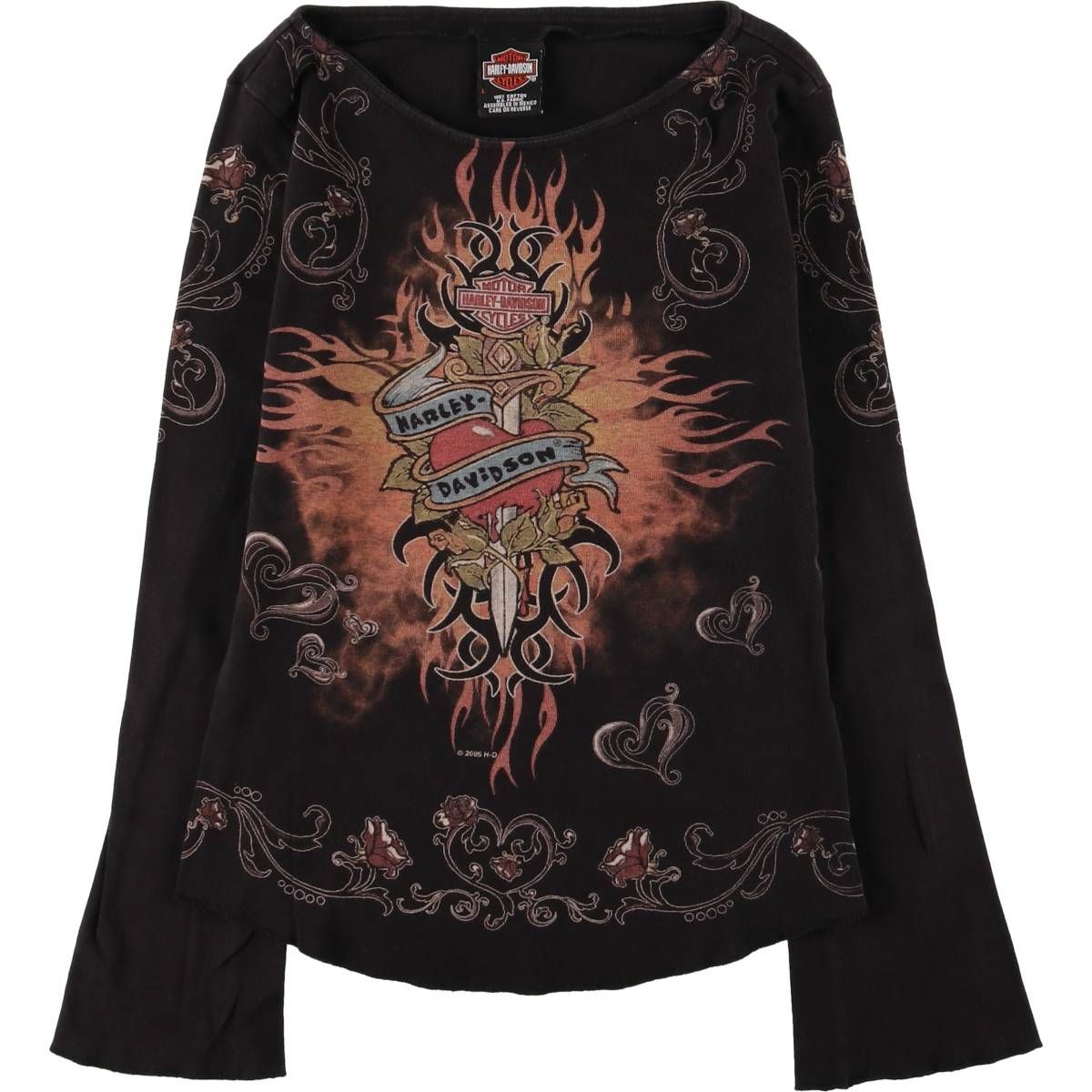 古着 00年代 ハーレーダビッドソン Harley-Davidson 大判プリント ロングTシャツ ロンT レディースL相当|eaa582784
