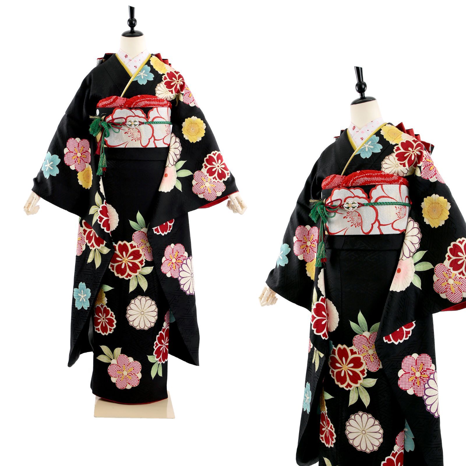 振袖 振袖フルセット 振袖セット USED振袖 中古 黒 レトロ シンプル 桜