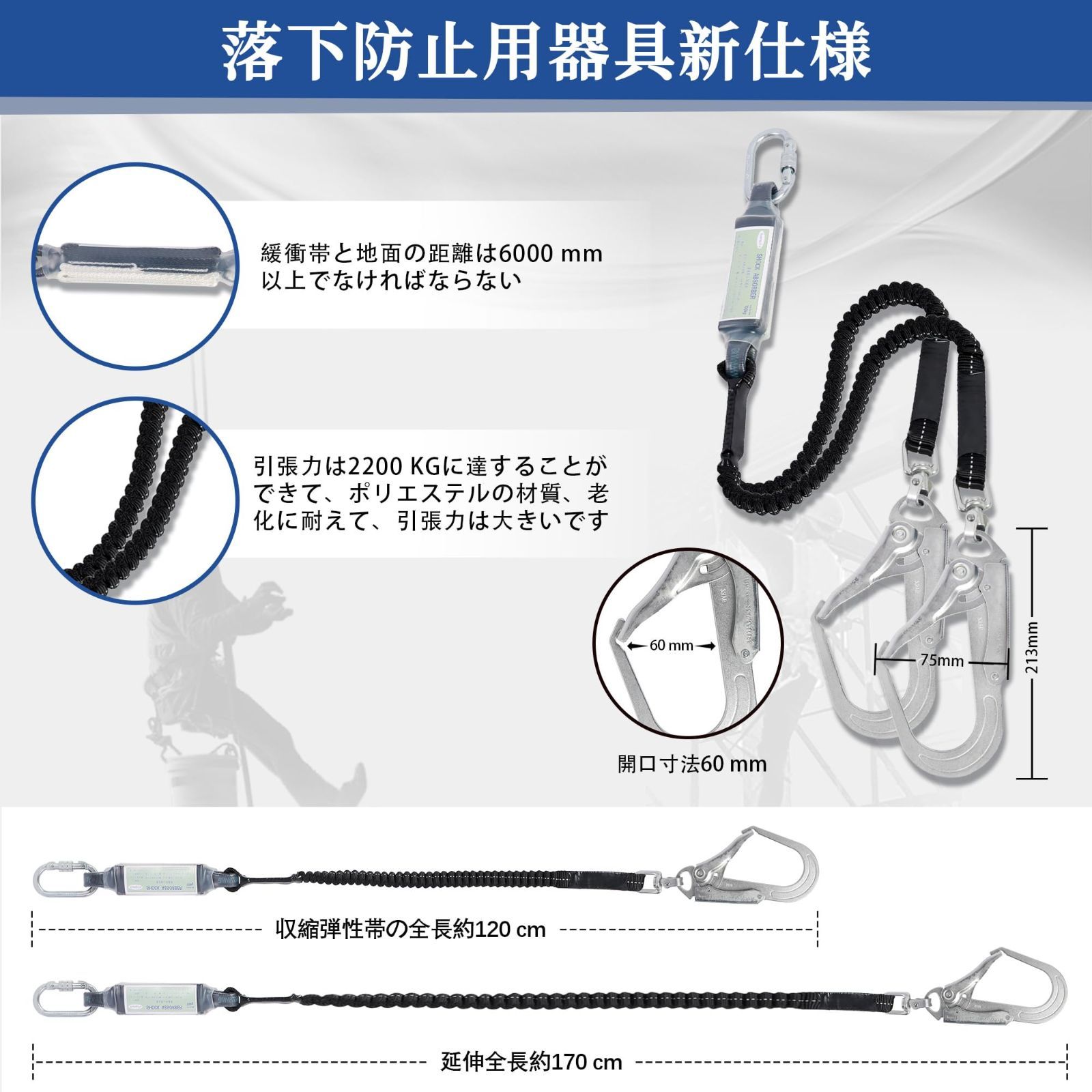 ランヤード一体型 落下防止全身保護キット