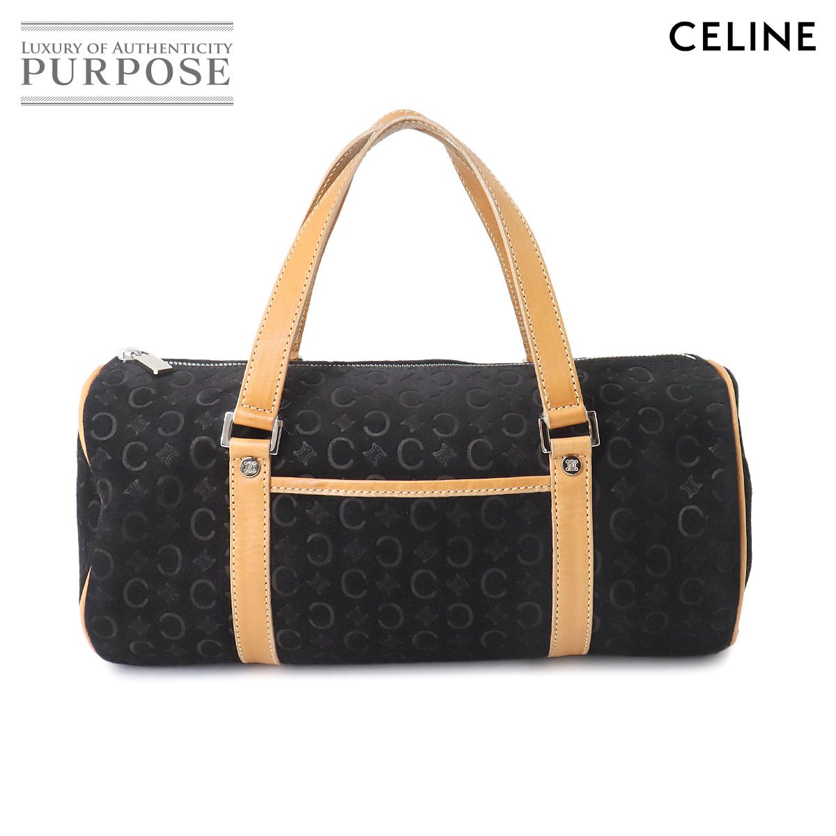 セリーヌ CELINE Cマカダム ハンド バッグ スエード レザー ブラック 