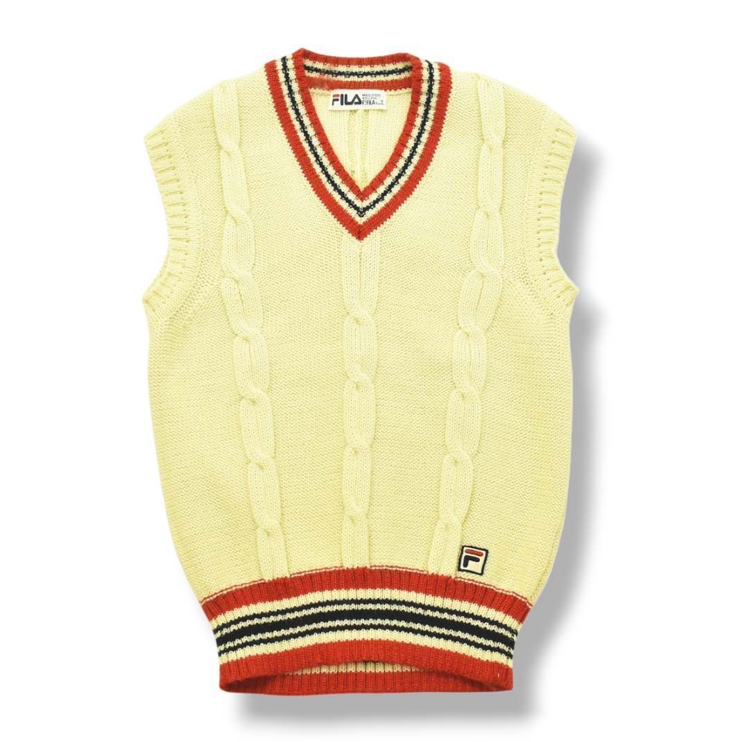 美品】 70s 80s ヴィンテージ フィラ FILA MAGLIFICIO BIELLESE ケーブル チルデン ニット セーター ベスト S相当  クリーム x ボーダー柄 メンズ レディース ユニセックス - メルカリ