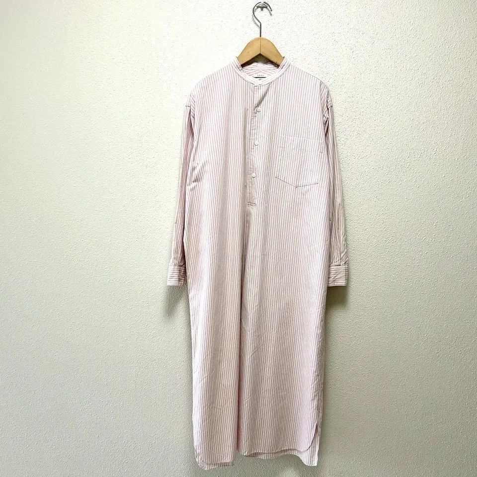 LENO リノ　バンドカラーシャツワンピース　美品 LENO リノ バンドカラーストライプシャツワンピース プル