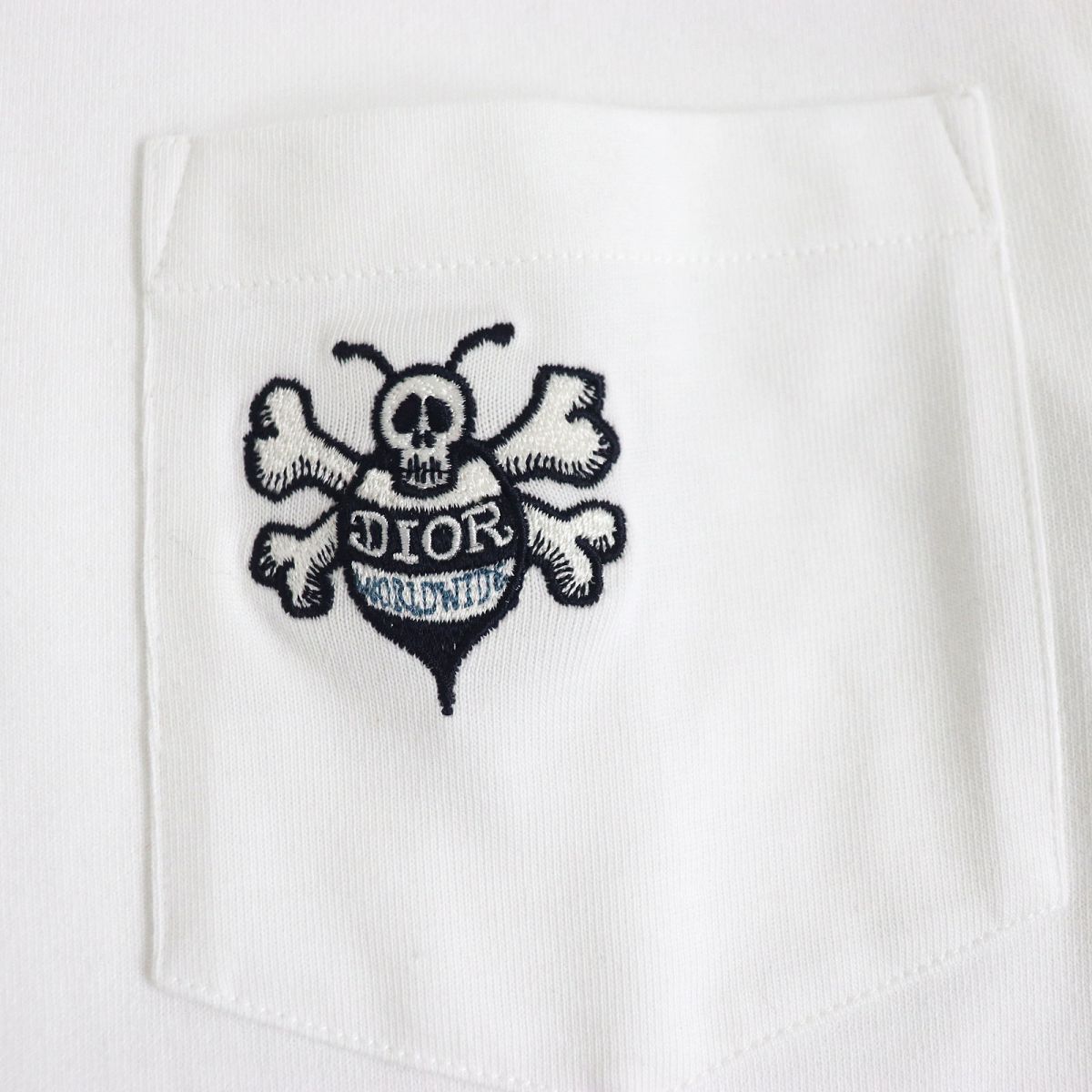 DIOR Stussy スカル BEE刺繍 コットン Tシャツ ホワイト