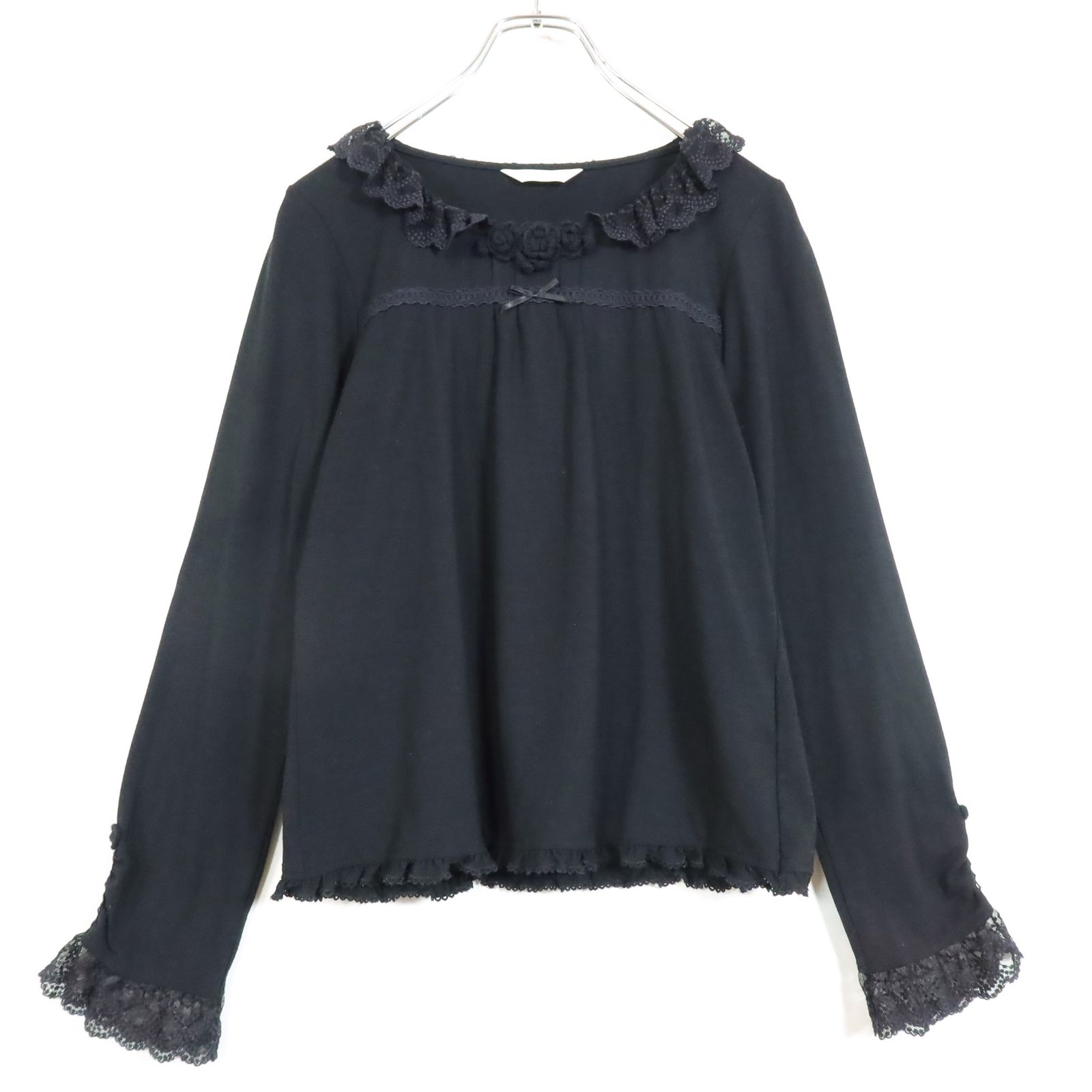 ピンクハウス☆リボン長袖Tシャツ ピコレース ドットチュールレース 
