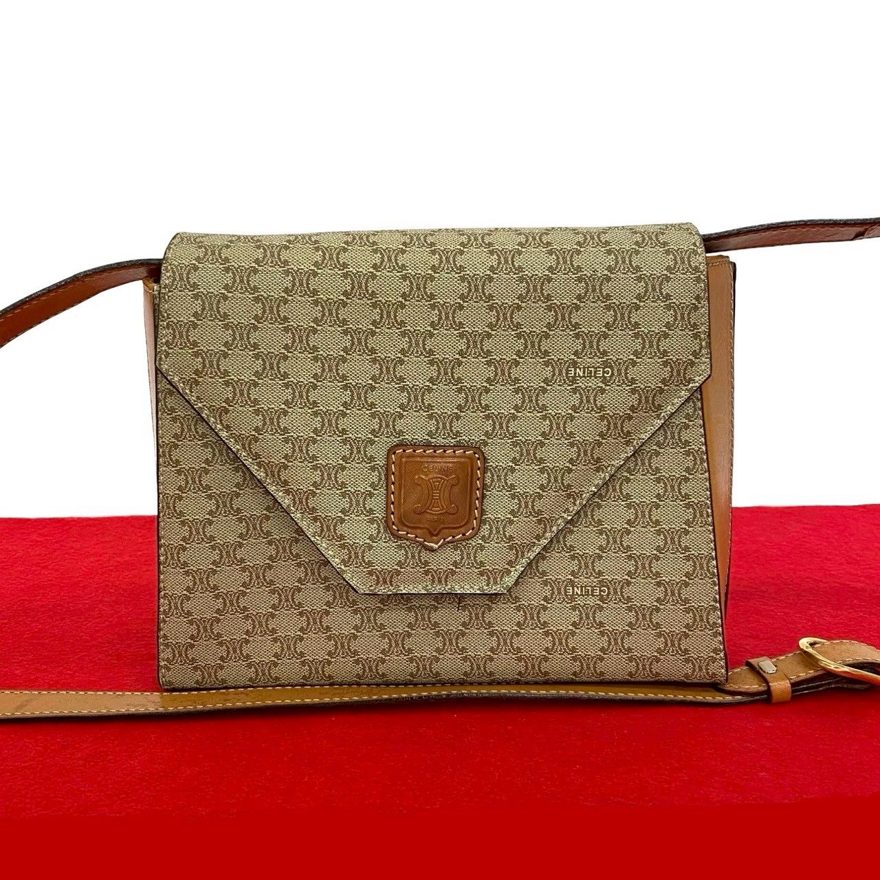 極美品】セリーヌ ショルダーバッグ マカダム柄 ゴールド金具 ブラウン 