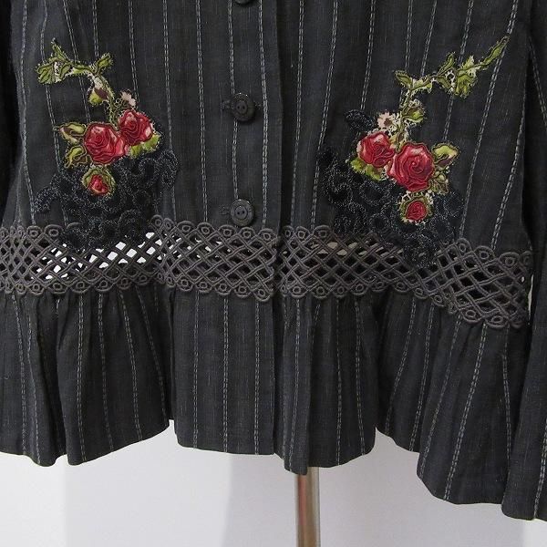 【美品】インポートロッサ　ROSSA 綺麗なレース　ベスト Rossa インポートロッサ ベスト ジレ 刺繍 レース ベロア ブラック 44