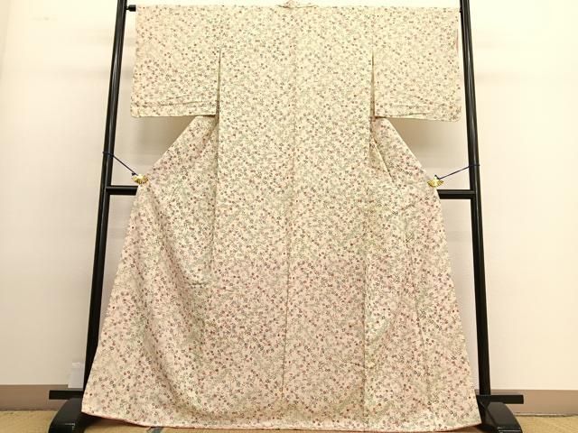 平和屋着物●上質な小紋　舞桜文　ゑり善扱い　たとう紙付き　正絹　逸品　AAAZ7327zg 平和屋着物○上質な小紋 舞桜文 ゑり善扱い たとう紙