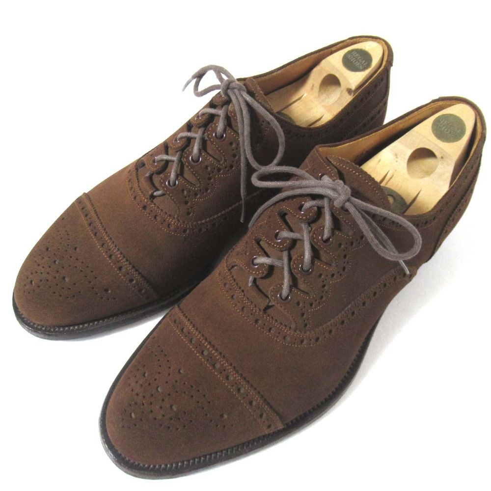 SCOTCH GRAIN スコッチグレイン スエード パンチドキャップトゥ ドレスシューズ シューツリー付き 25.5EE ブラウン メンズ 古着