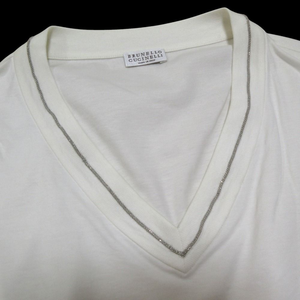 BRUNELLO CUCINELLI ブルネロクチネリ モニーレ Vネック 半袖 Tシャツ Mサイズ ホワイト レディース 古着 中古 BRUNELLO CUCINELLI ブルネロクチネリ モニーレ Vネック 半袖 T