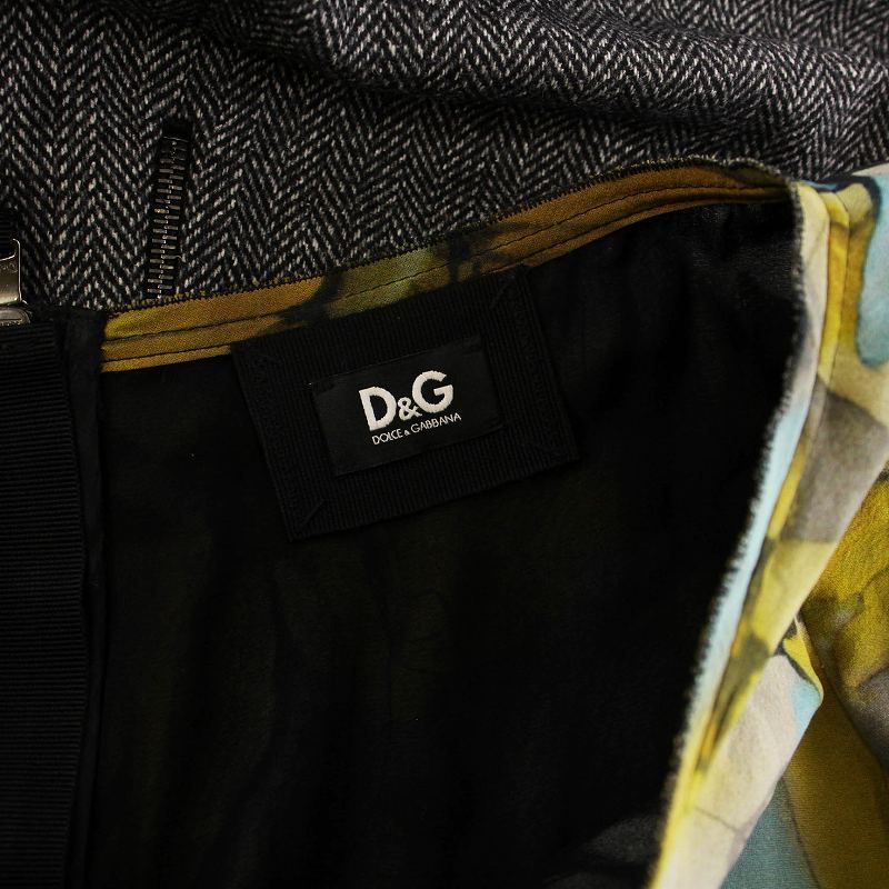 D&G ドルチェ&ガッバーナ 花柄 ヘリンボーン ドッキング ロング