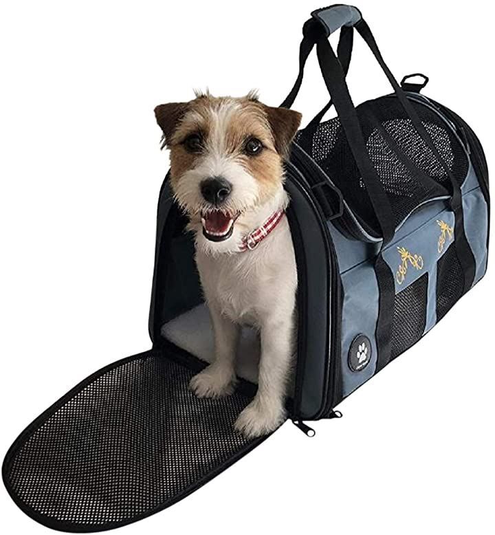 ペットキャリーバッグ 大型 通気性 抜群 軽量 持ち運び便利 折り畳み式 犬猫兼用( グレー)