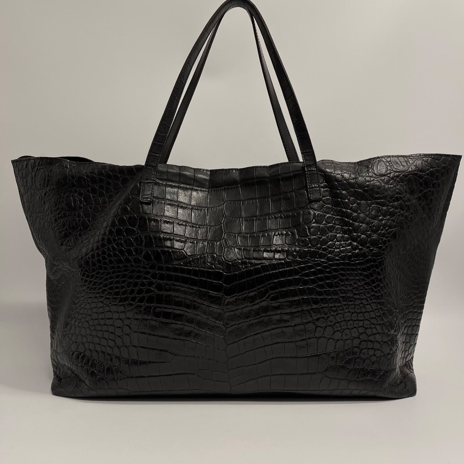 Felisiフェリージ 10-45 ブラック クロコ型トートバッグ 美品 ✨Felisi フェリージ 10-45 ブラック クロコ型押し トートバッグ