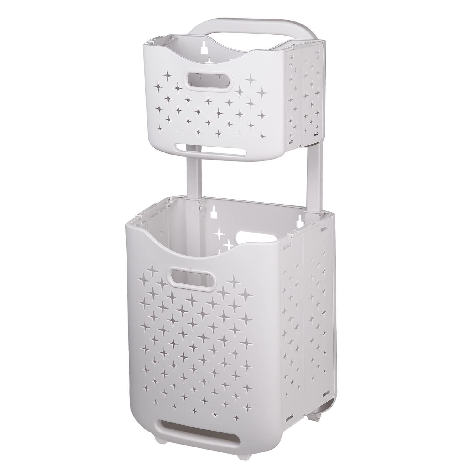 洗濯かご 2段 キャスター隙間収納 折りたたみ式 ランドリーワゴン 洗濯