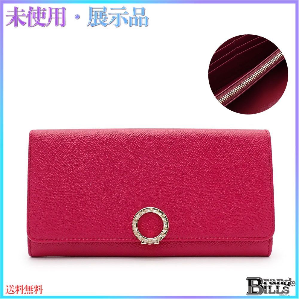 未使用 BVLGARI ブルガリ ロゴクリップ レザー長財布 ルビー