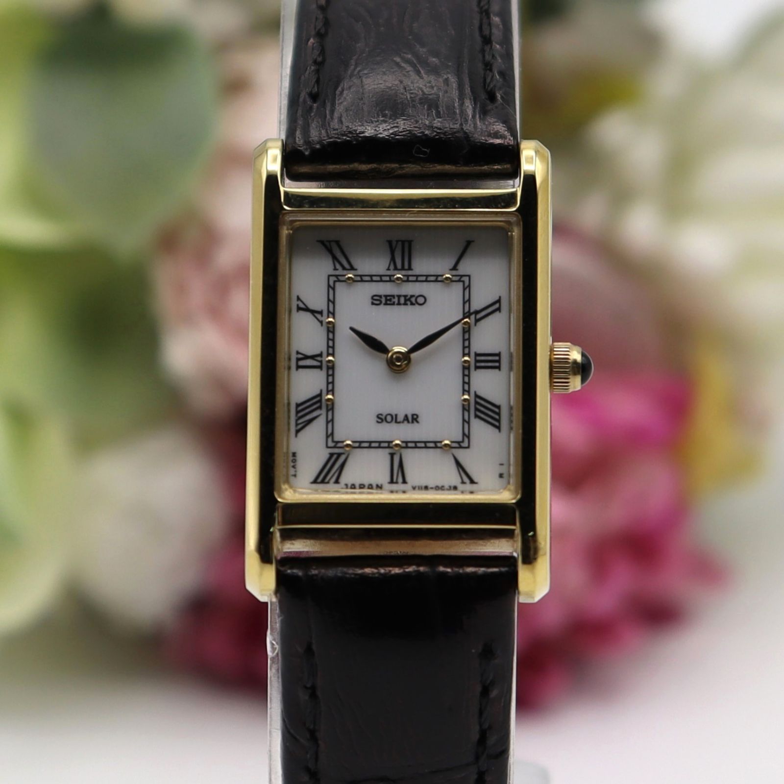 希少 状態良好 セイコータンク V115-0BD0 レディース ソーラー 腕時計 Women's Seiko Solar V115-0BD0 Tank 18mm Gold Tone Quartz