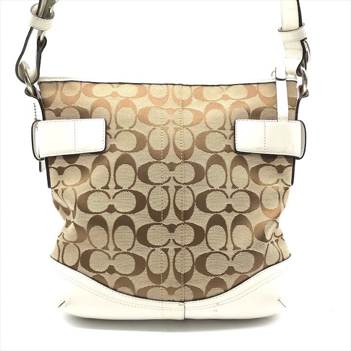 美品 COACH コーチ シグネチャー キャンバス レザー ショルダー