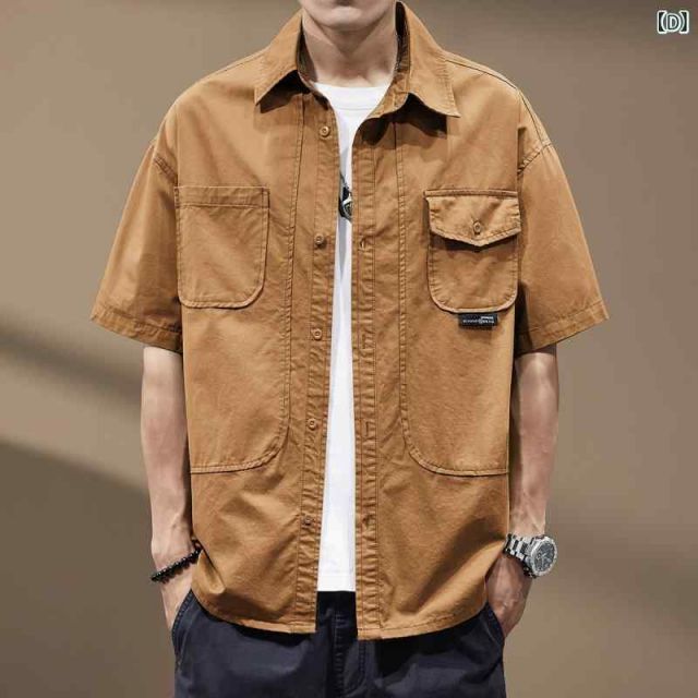 M 秋冬 コーデ メンズ 服 シンプル ファッション オシャレ 大人 かっこいい 大きいサイズ ストリート 紳士服 アメリカン ヘビー ミリタリーグリーン ワークウェア 半袖 シャツ カジュアル シャツ ジャケット KARIMZIABAT_FR