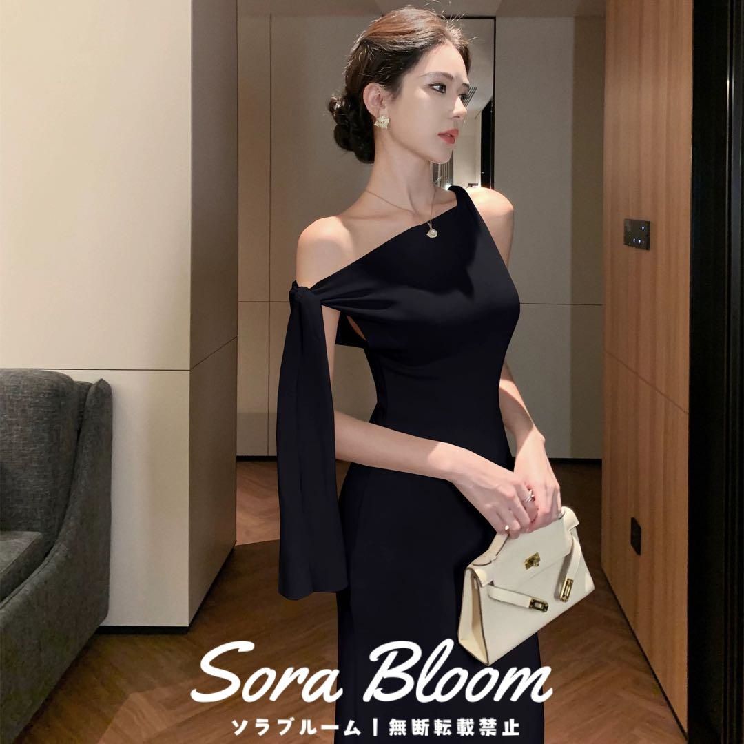 美しいラインのアシンメトリーデザイン ロングタイトドレス【パーティー】 新品未使用美しいラインのアシンメトリーデザイン ロングタイト