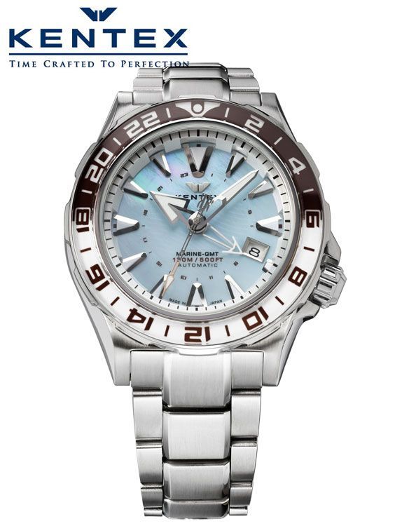 【新品・高品質】GMT 自動巻き アイスブルー×ホワイトベゼル　メンズ　腕時計 ケンテックス マリン ジーエムティー 自動巻き 腕時計 ブランド
