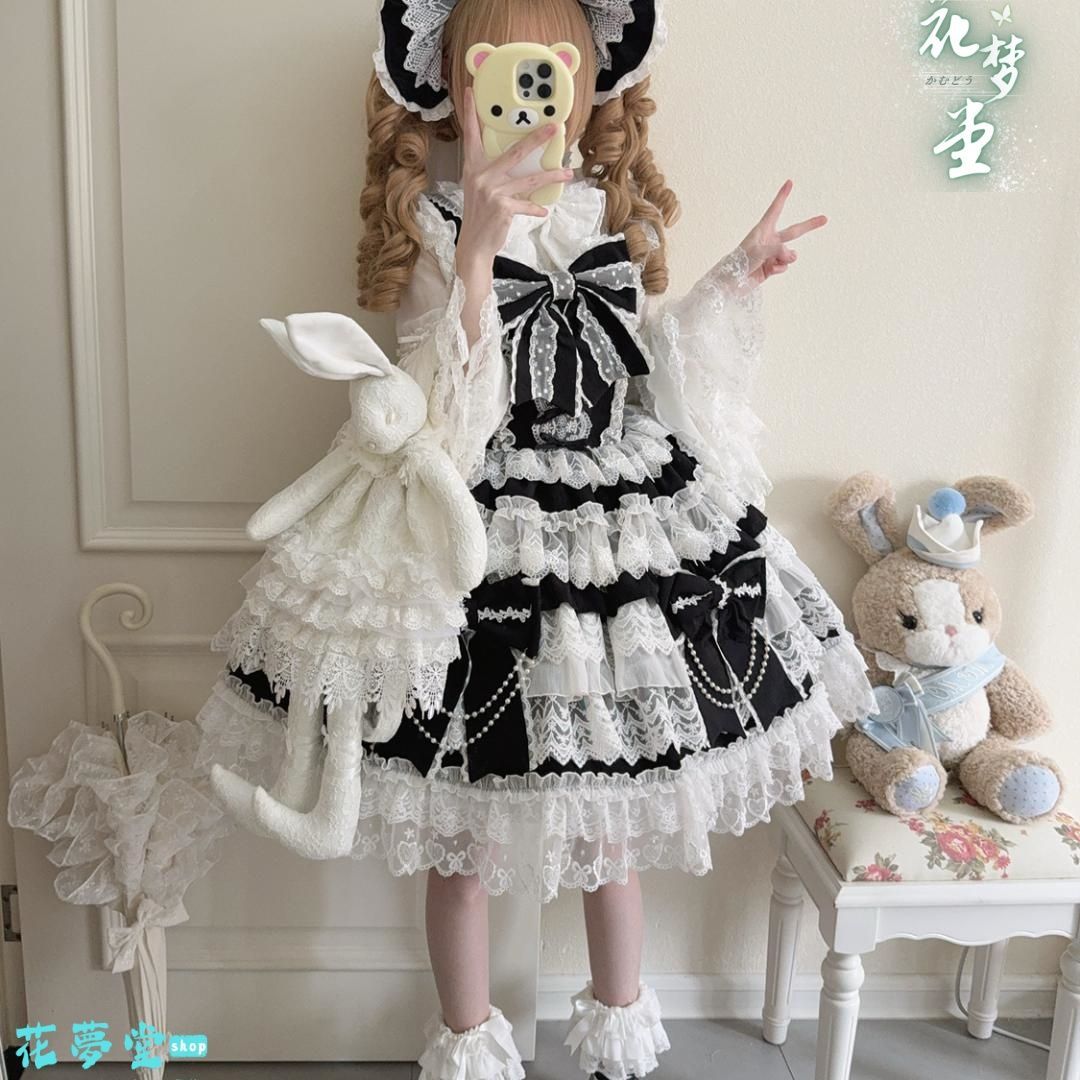 25年 コスプレ ドレスロリータセット 仮装 オリジナル 洋服 ロリータ ワンピース ゴスロリ 撮影会 舞台 イベント 花夢堂-34