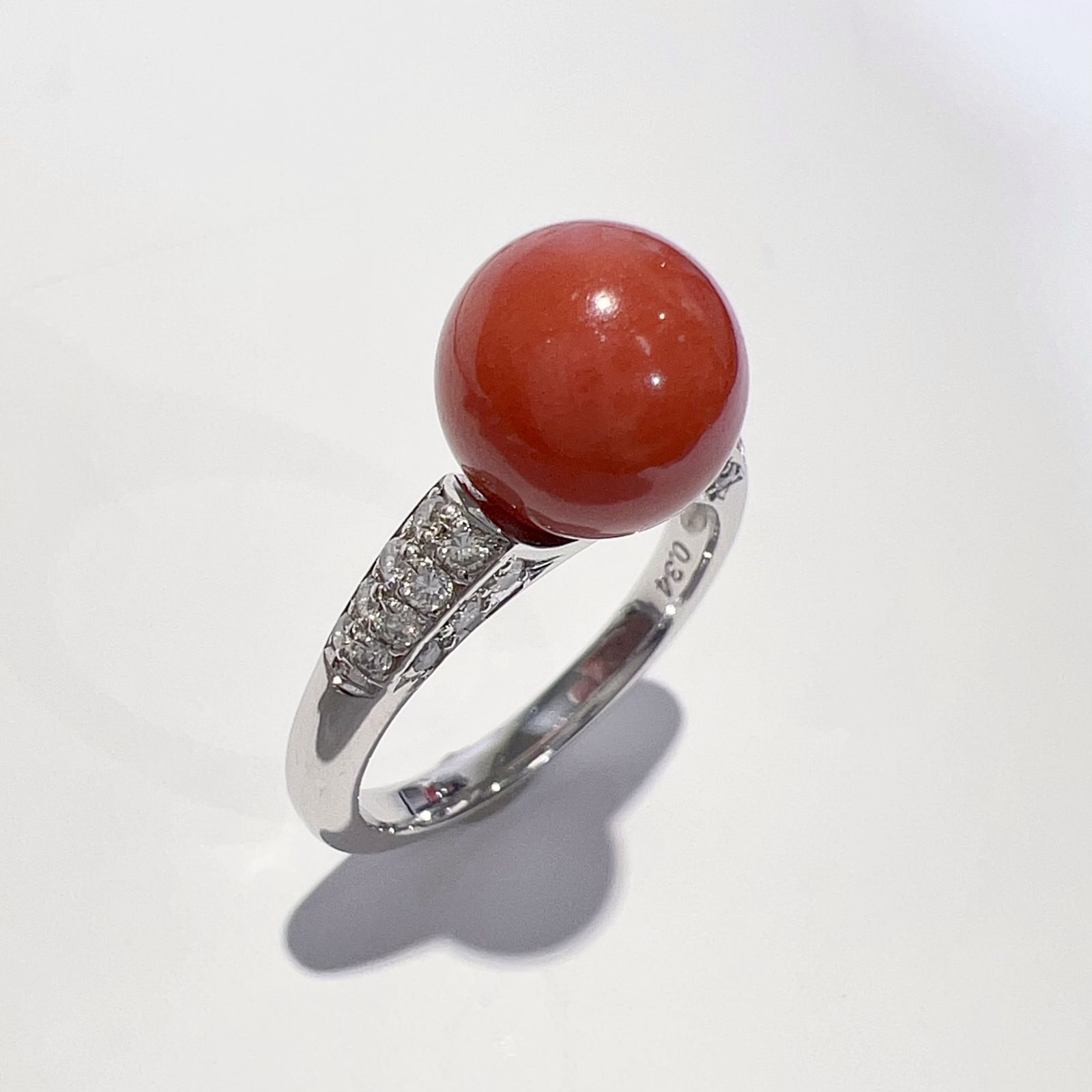 Pt900 天然 珊瑚 サンゴ ダイヤ リング 11.5号 9.2mm D0.034ct 6.0g レディース 指輪 aua72727070912