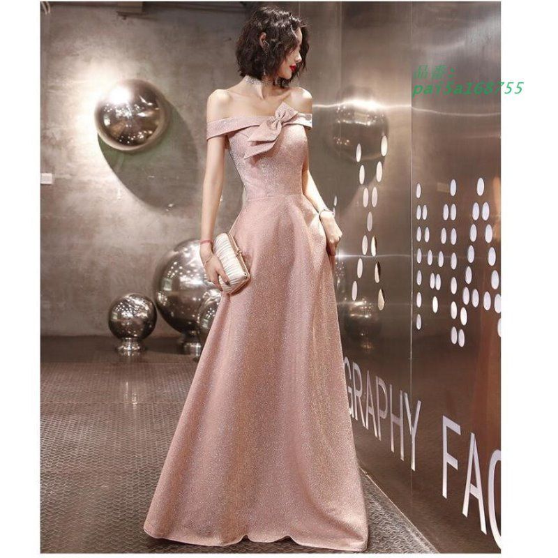 オフショルダー ロング丈ドレス ウエディングドレス パーティードレス ステージ衣装 二次会 披露宴演奏会 発表会 結婚式ドレス 成人式 Aライン ナイトドレス pai5a168755