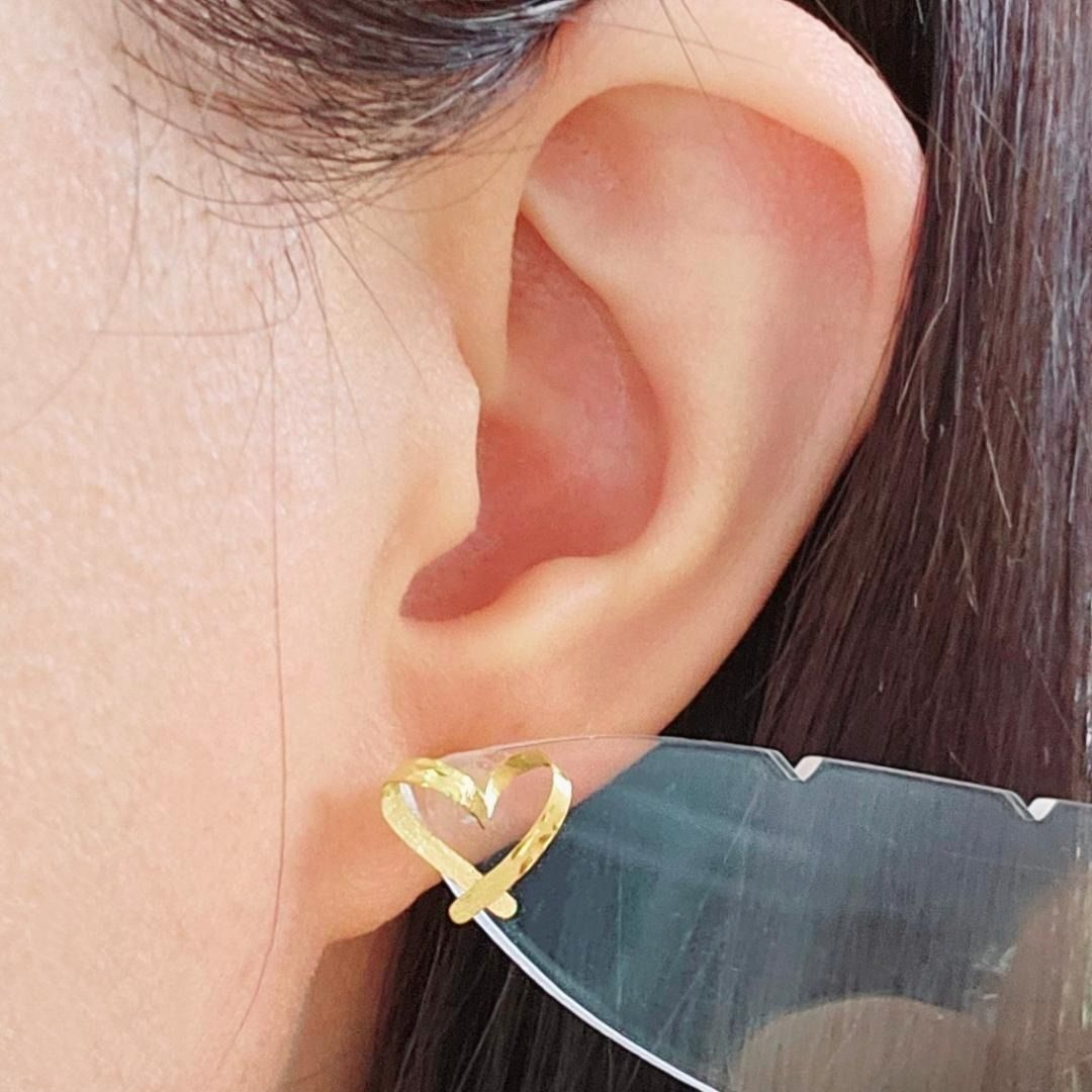 質感がお洒落！18金 K18 YG イエローゴールド デザイン ハート ピアス