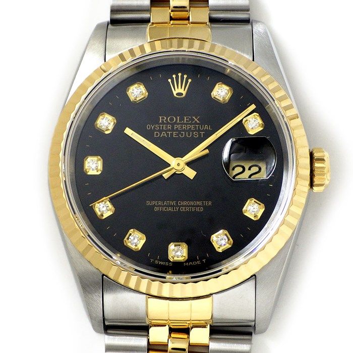 ロレックス Rolex 腕時計 デイトジャスト 16233G W番 1994年-1995年 10ポイント ダイヤインデックス ブラック文字盤 デイト K18YG SS 自動巻き 
