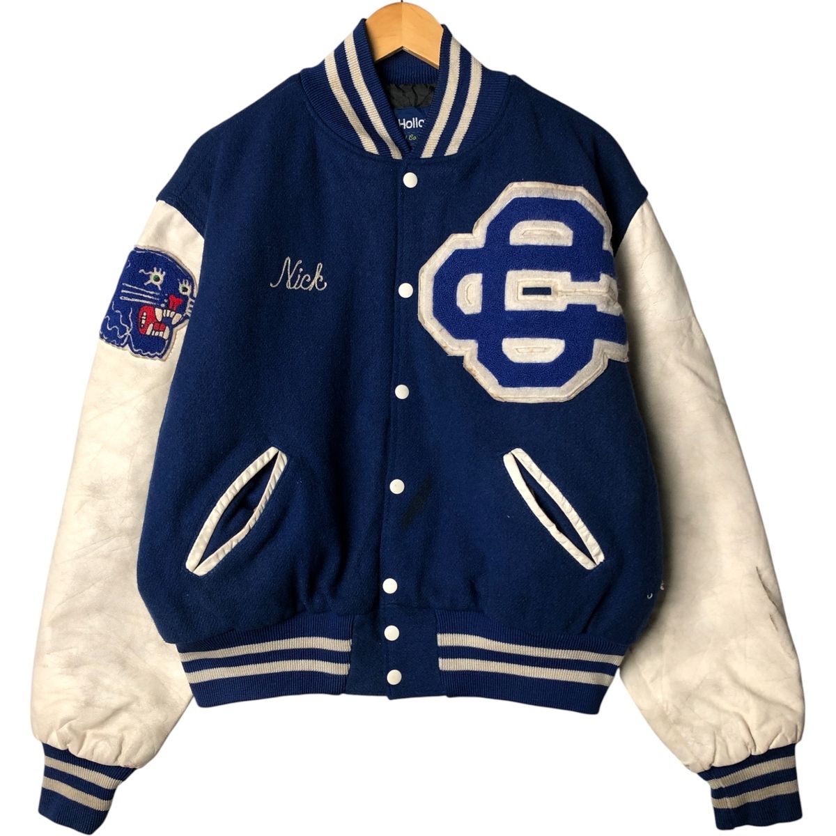 00s HOLLOWAY USA製 ウールスタジャン バーシティジャケット XL 古着 ホロウェイ HOLLOWAY 袖革ウールボタンスタジャン バーシティ