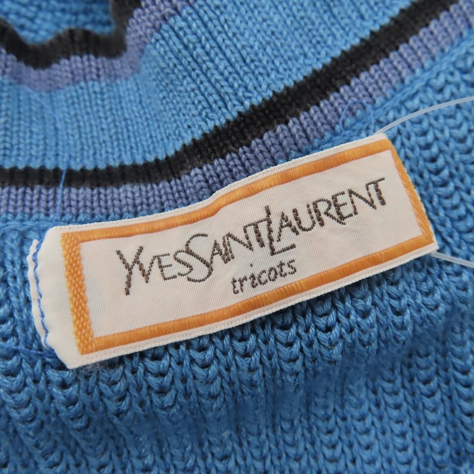 ビンテージ イヴサンローラン ロゴプリント コットン 半袖 ニット M ブルー ビンテージ イヴサンローラン ロゴプリント コットン 半袖 ニット M ブルー