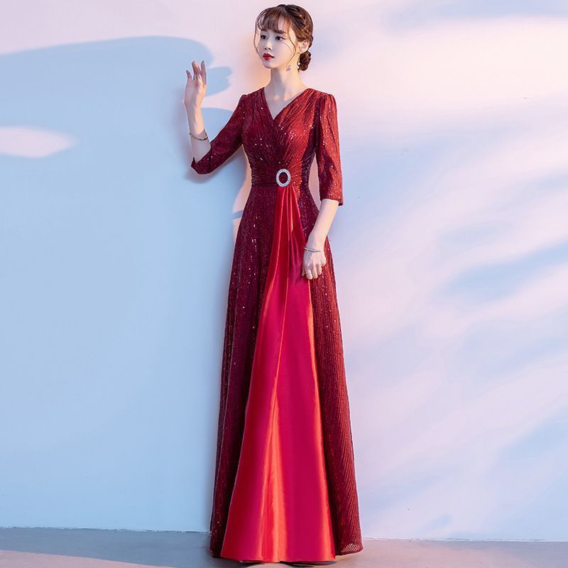 パーティードレス Vネック ワンピース ドレス パーティー 結婚式 袖  