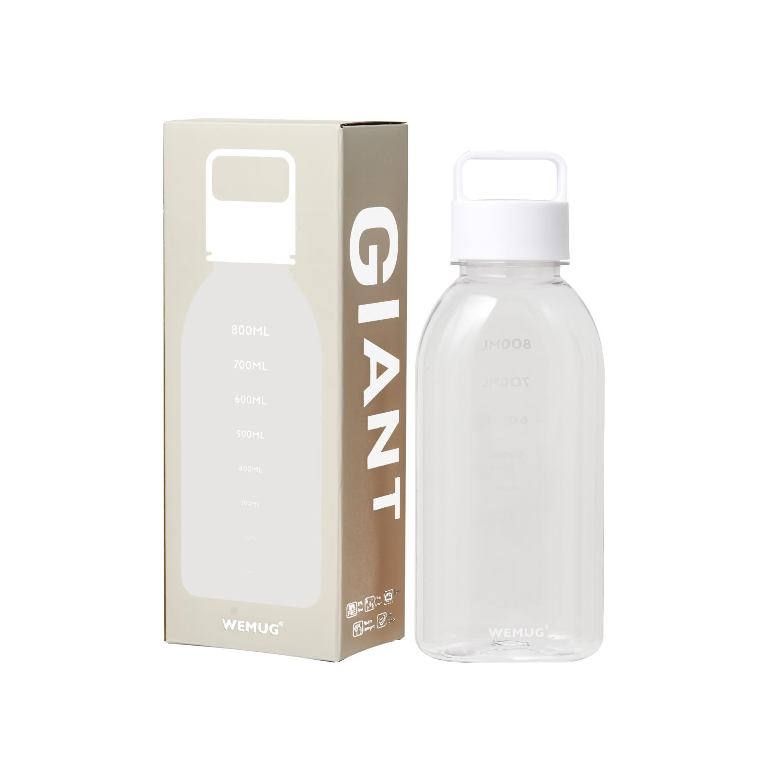 【特価セール】WEMUG ウォーターボトル 1000ml 水筒 (超軽量・シリコンなしで高密閉) スポーツボトル Giant クリア