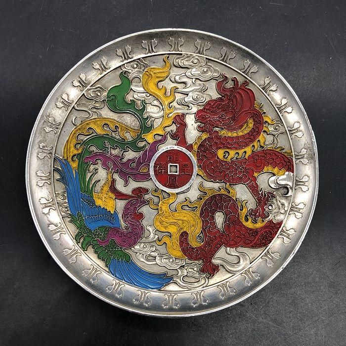 銅細工 龍鳳皿 装飾品 工芸品 美術品 置物 銅 細工 龍鳳提梁徳利
